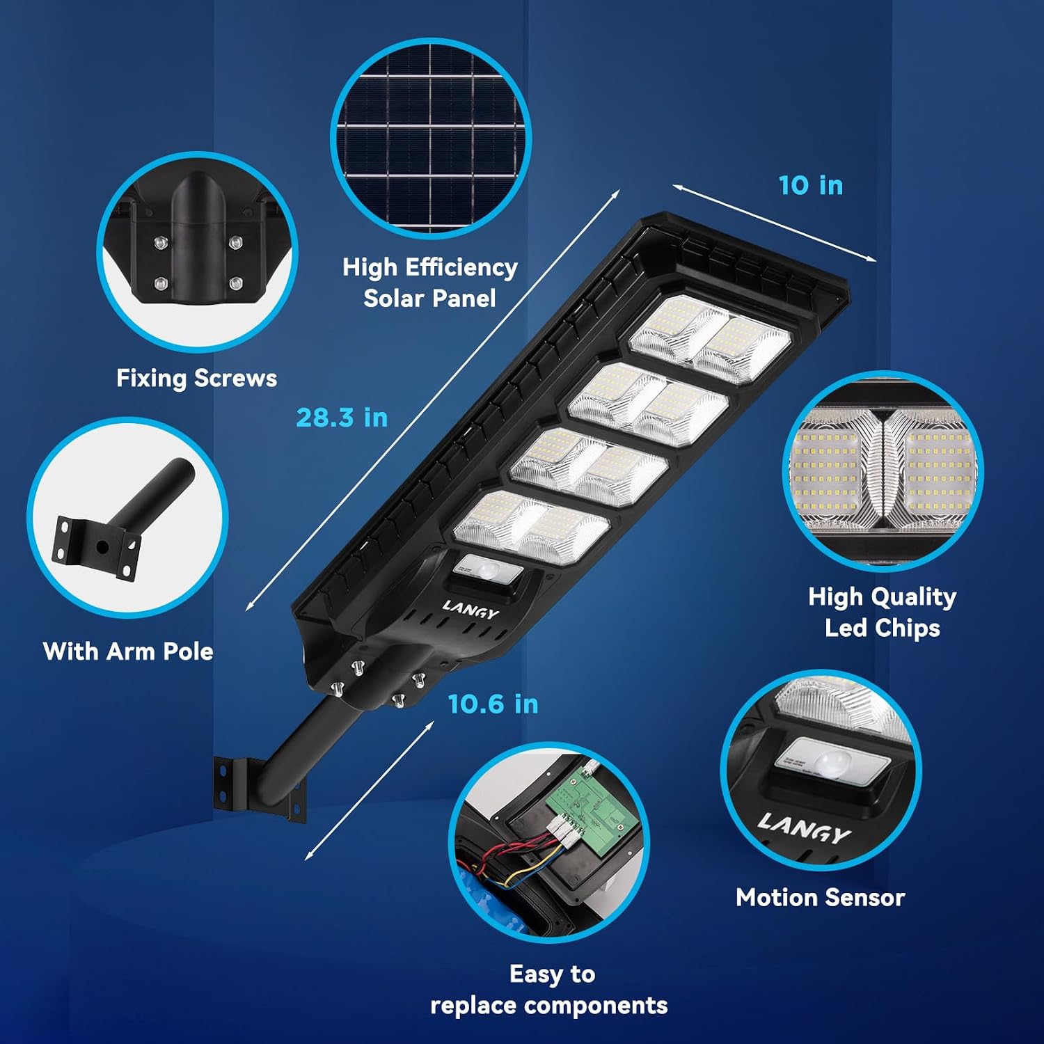 LANGY 2PACK Solar Street Lights Outdoor Lamp 200000 lumens with Remote Control,Dusk to Dawn Motion Sensor,IP66 Waterproof Solar Powered Outdoor Lamp for Parking Lots,Yard,Barn Basketball Court