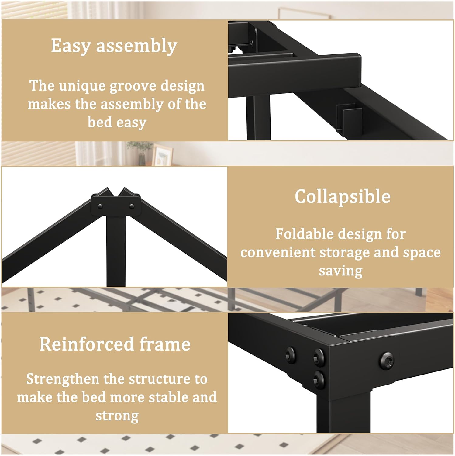 Twin XL 18 Inch Metal Platform Bed Frame,Heavy Duty,Metal,No Box Spring Needed,Underbed Storage,Easy Assembly,Noise Free,Minimalism,Non-Slip,Bedroom,Kids,Boys,Girls,Black