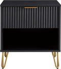 Manhattan Comfort Dumbo Fluted Nightstand with Drawer and Open Shelf, Gold Hairpin Legs and Metal Handle, Snap Tool-Free Assembly, Modern Bedside Accent Table for Bedroom, Office, Living Room in Black