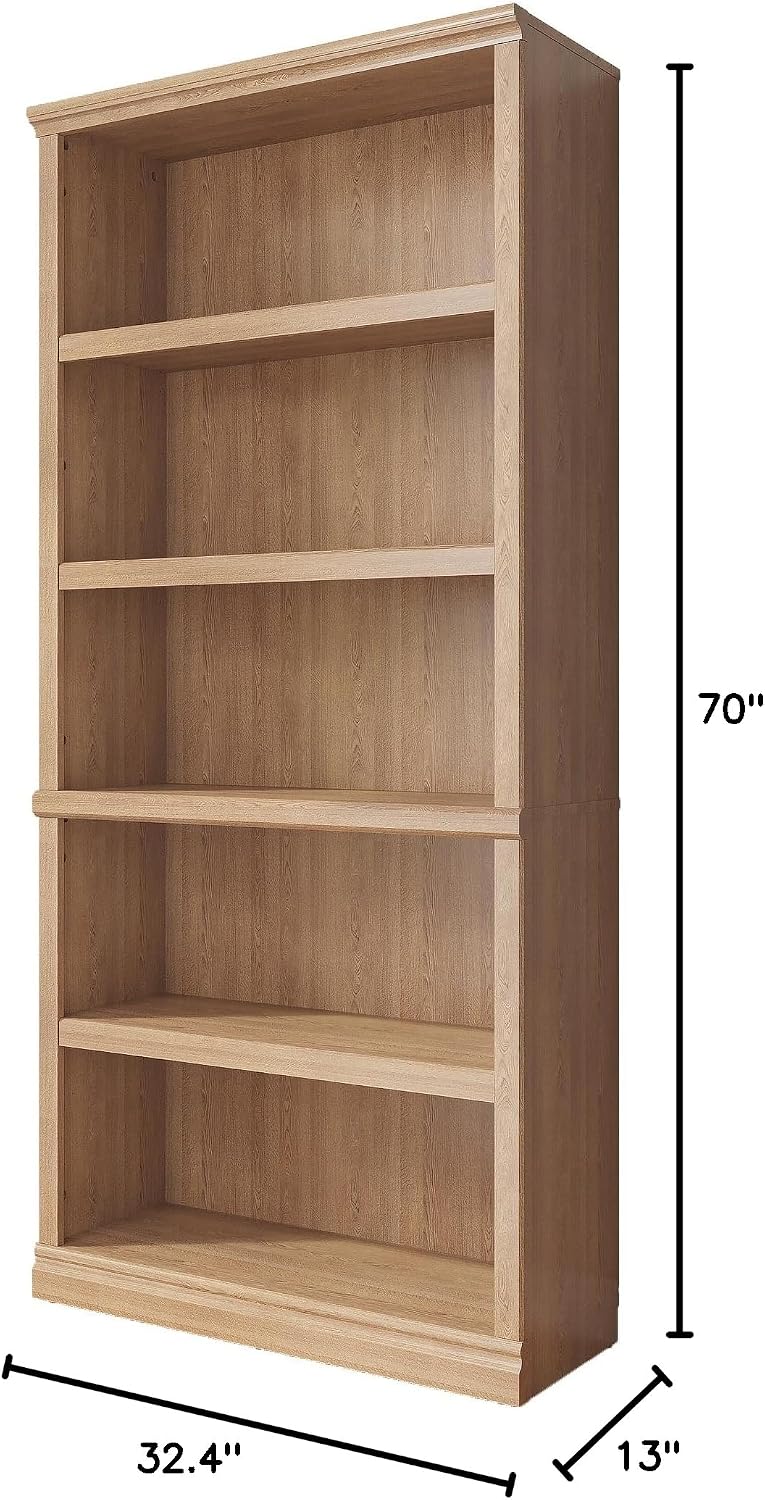 Bevfint 70 in Tall Bookcase, White Bookshelf Open Storage 5-Tier Shelves, 33 inch Wide Floor Standing Indoor Furniture, Book Cases for Home School Library Office Bedroom Kids, Oak 5 Tiers