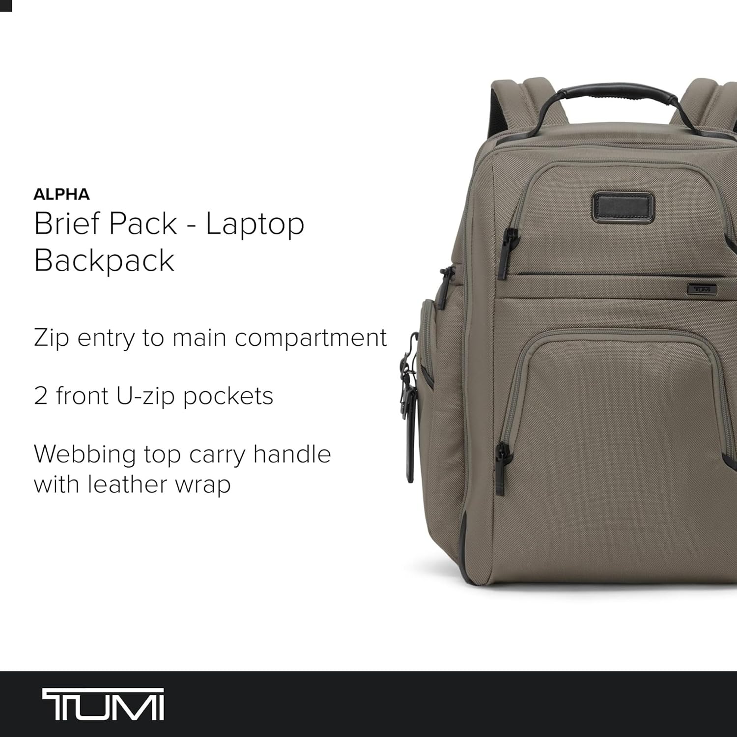 TUMI - Alpha Brief Pack - Men's and Women's Work and Travel Laptop Backpack with Padded Adjustable Strap - Fits Up to 15' Screen - Grey Alloy