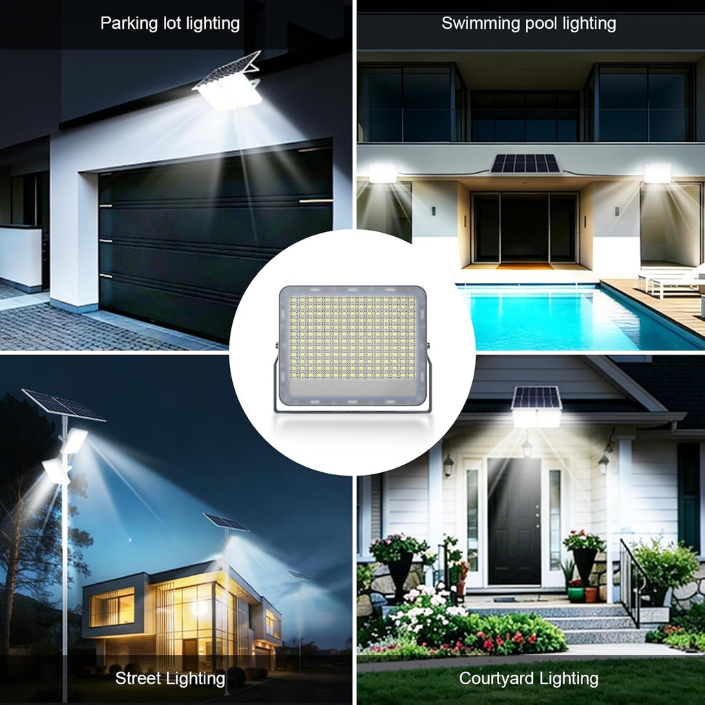 Gebosun 2 Pack 300W Solar Flood Light Outdoor, 24000LM LED Solar Security Light, IP67 Waterproof Dusk to Dawn Solar Light with Remote Control, Bright Solar Yard Light for Garage Garden Farm