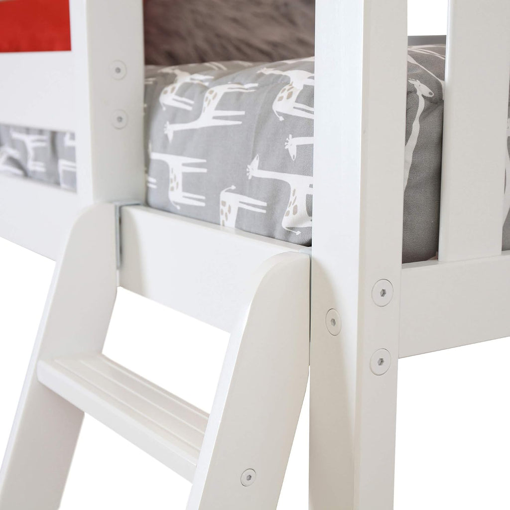 Max & Lily L Shape Twin over Twin Bunk Bed with Bookcase, White