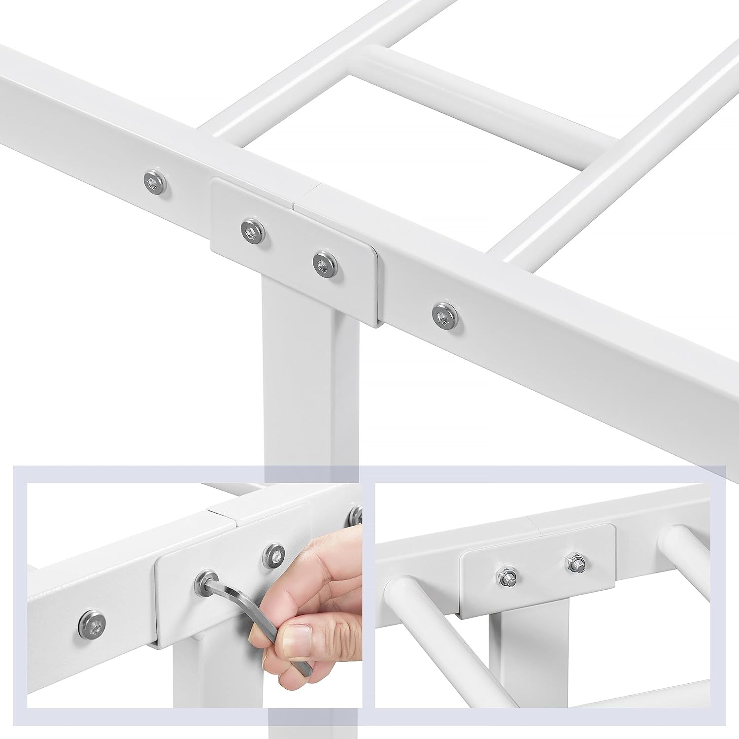 Yaheetech White Twin Metal Platform Bed Frame Mattress Foundation with Headboard and Footboard Under Bed Storage Steel Slats No Box Spring Needed 2Pcs
