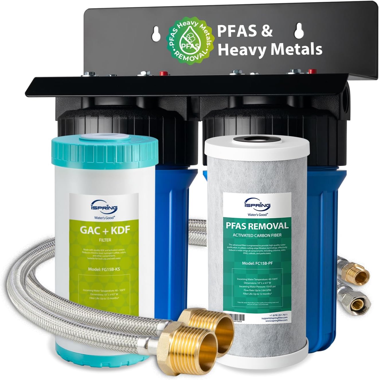 iSpring US21B-PF 2-Stage Under Sink Water Filter System, No Drilling Required, SGS-Tested to Removes up to 99% PFAS, Reduces Sediment, Chlorine, Taste & Odor, Up to 50,000 Gallons