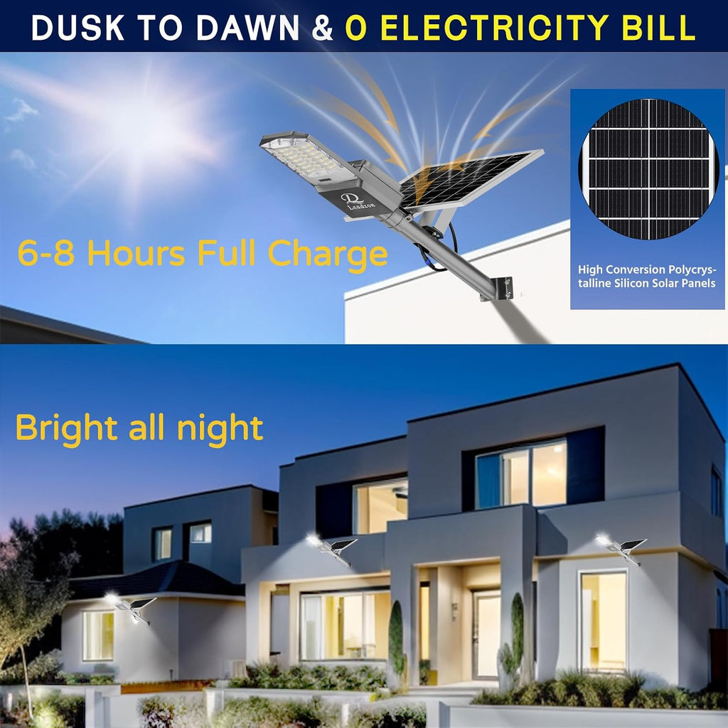 9500w Solar Street Lights Outdoor Waterproof, 450000LM Super Bright LED Beads Commercial Solar Flood Lights with Remote Control for Patio, Street, Court and Parkling Lot