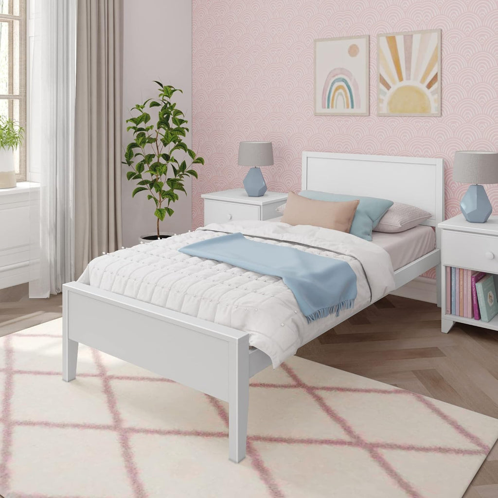 Max & Lily Twin Bed Frame with Panel Headboard, Solid Wood, White