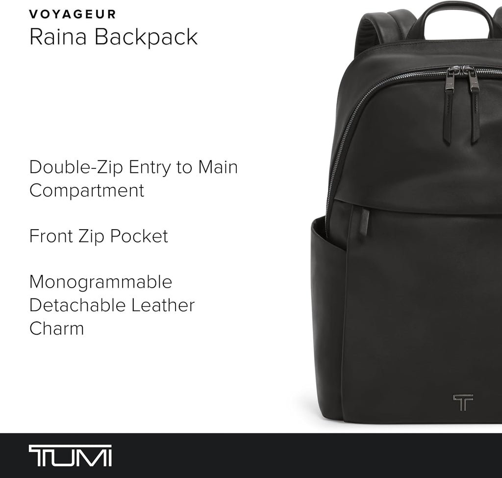TUMI - Voyageur Raina Backpack - Women's Premium Leather Backpack - Everyday Bag with Phone Pocket & Laptop Compartment - Black, Gunmetal Hardware