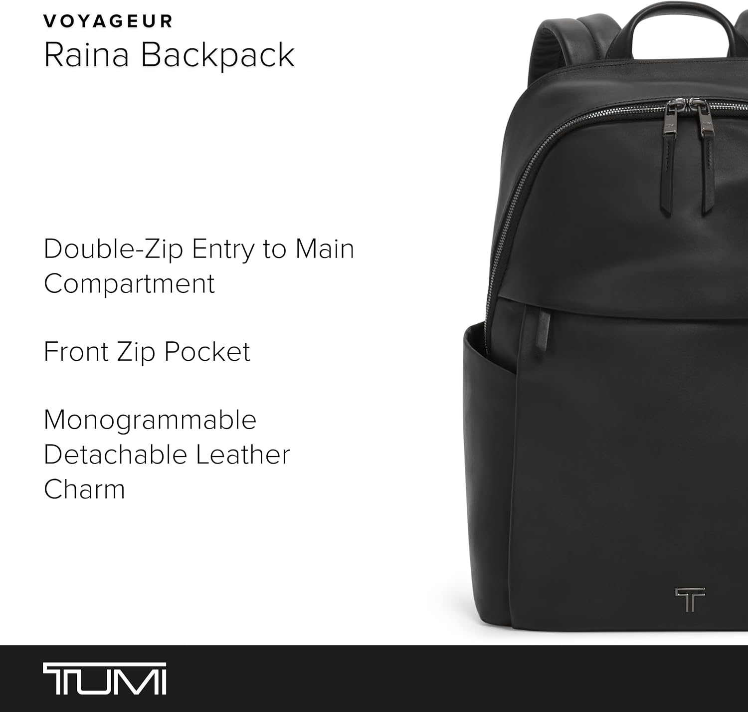 TUMI - Voyageur Raina Backpack - Women's Premium Leather Backpack - Everyday Bag with Phone Pocket & Laptop Compartment - Black, Gunmetal Hardware