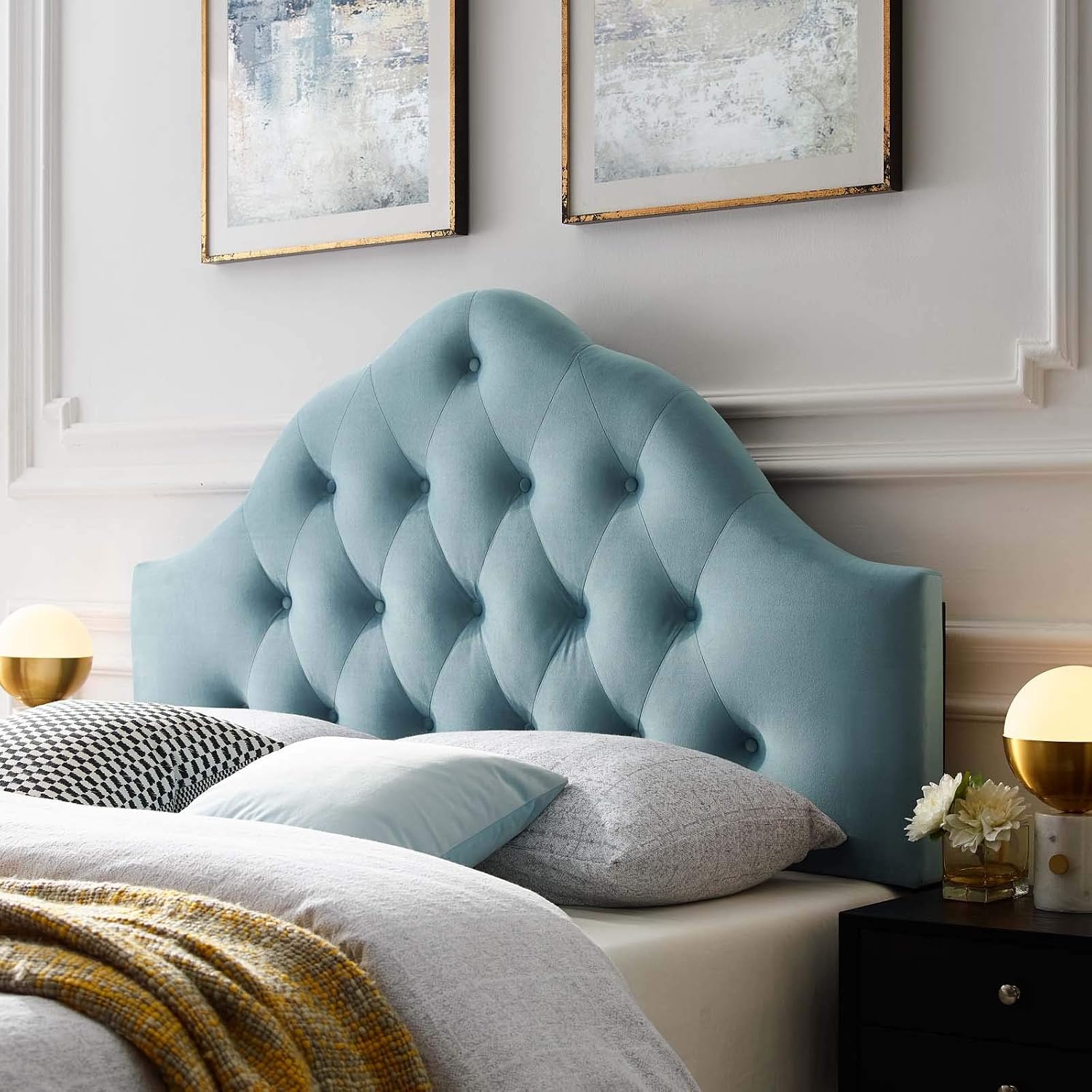Modway Sovereign Full Diamond Tufted Performance Velvet Headboard, Light Blue