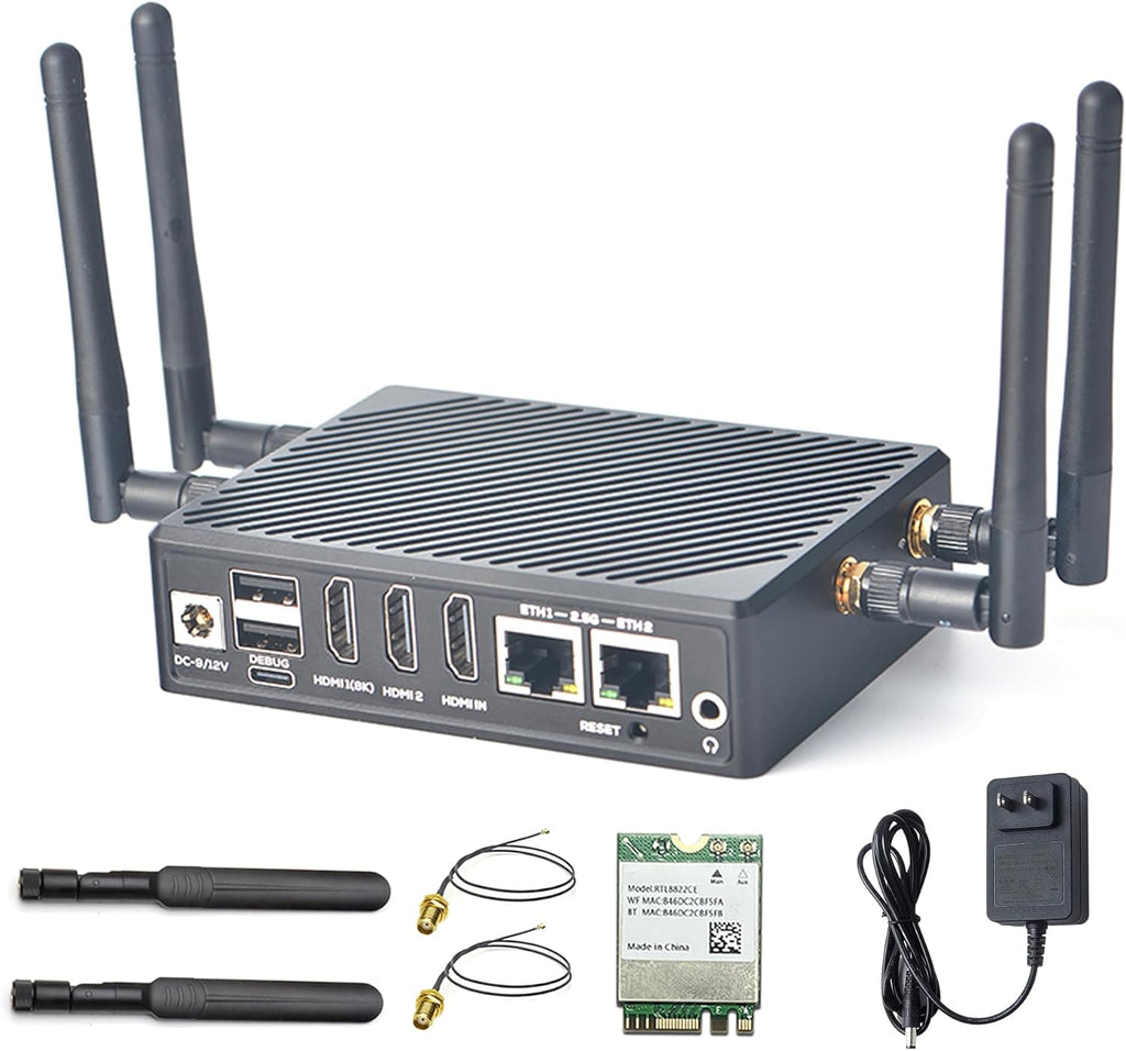 NanoPC-T6 Computer Mini WiFi Router, Office Home Smart IoT Gateway, Wireless Dual Band Router, Rockchip RK3588 CPU 6Tops NPU, 2X 2.5Gbe Ethernet Port, Support M.2 NVMe SSD Module (16+64GB Bundle)