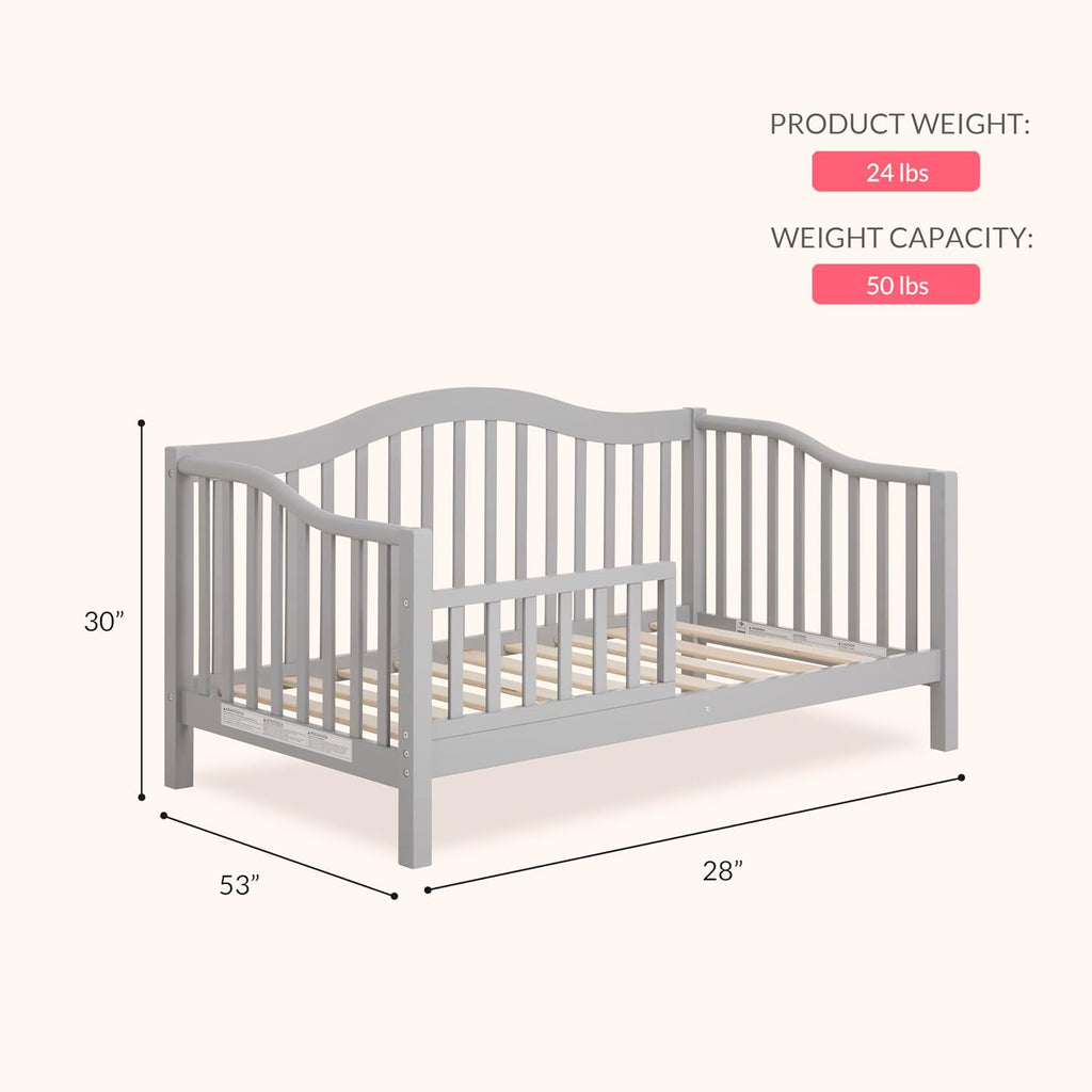 Dream On Me Austin Toddler Day Bed with Rails in Pebble Grey, Low to Floor Toddler Day Bed, Greenguard Gold & Baby Safety Alliance Certified, Non-Toxic Finishes, Side Safety Guard Rail