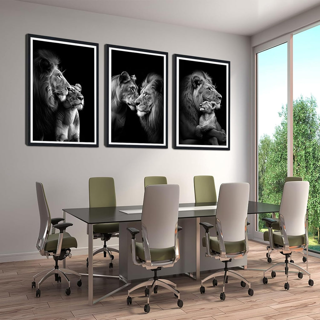 African Lion Framed Canvas Wall Art Set of 3 Lion and Lioness Hug Wall Decor for Country Apartment Living Room Office Nursery Modern Wildlife Animal Artwork Decoration Easy to Hand 24x36inchx3pcs