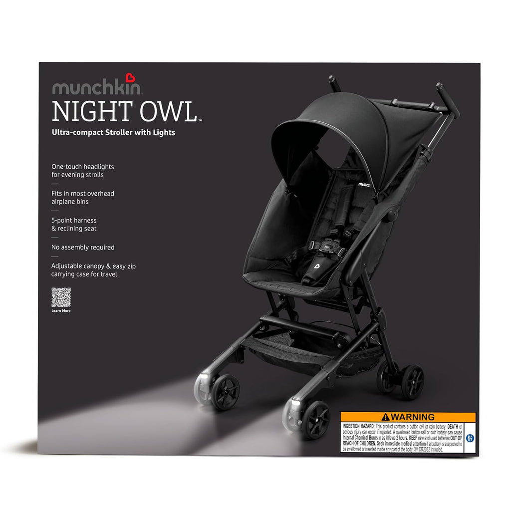 Munchkin® Night Owl™ Lightweight Travel Stroller with Wheel Lights, Ultra Compact Baby Stroller for Everyday Travel and Easy Storage, Essential Gear for Babies & Toddlers, Black