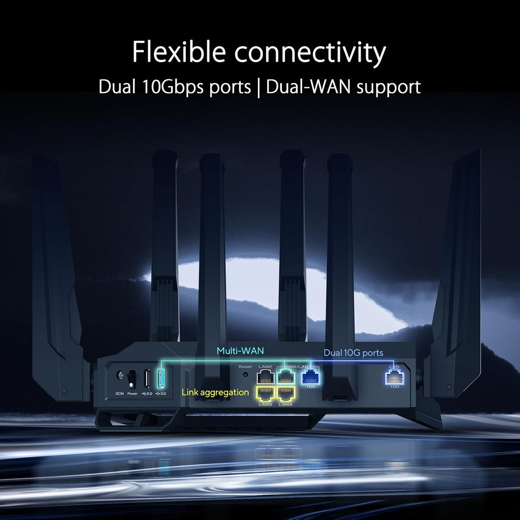 ASUS RT-BE96U BE19000 802.11BE Tri-Band Performance WiFi 7 Extendable Router with 6GHz Support, Dual 10G Port(Renewed)
