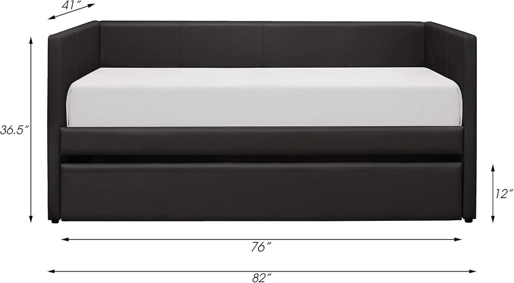 Homelegance Adra PU Leather Upholstered Daybed with Trundle, Twin, Black