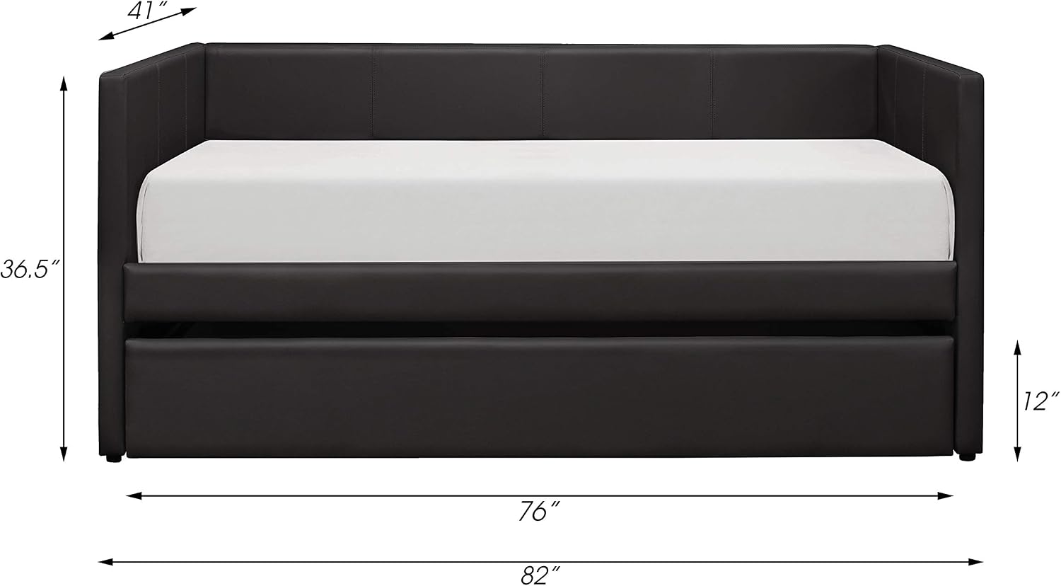 Homelegance Adra PU Leather Upholstered Daybed with Trundle, Twin, Black