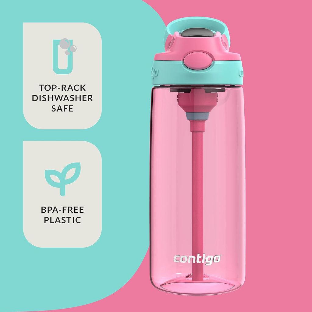 Contigo Aubrey Kids Water Bottle,20oz,Azalea/Jade & Blue Raspberry.Azalea,Spill-Proof Lid,Dishwasher Safe,BPA Free,(Pack of 8)