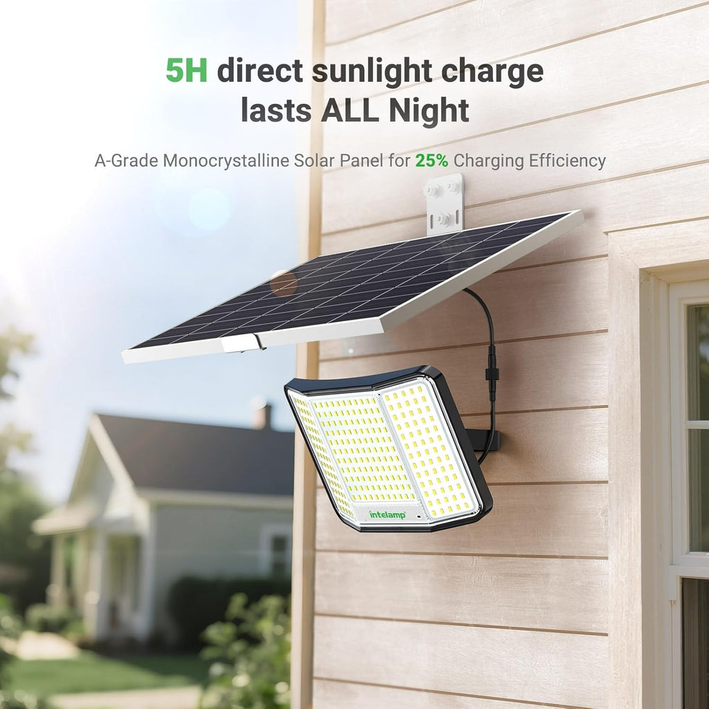 intelamp Solar Flood Lights Outdoor Waterproof, 20000mAh 2000LM Floodlight Exterior with Remote 16.4 FT Cable, 2-12H Timer Dusk to Dawn Security Spots Lighting Outside for Garden Pathway (Pack of 2)