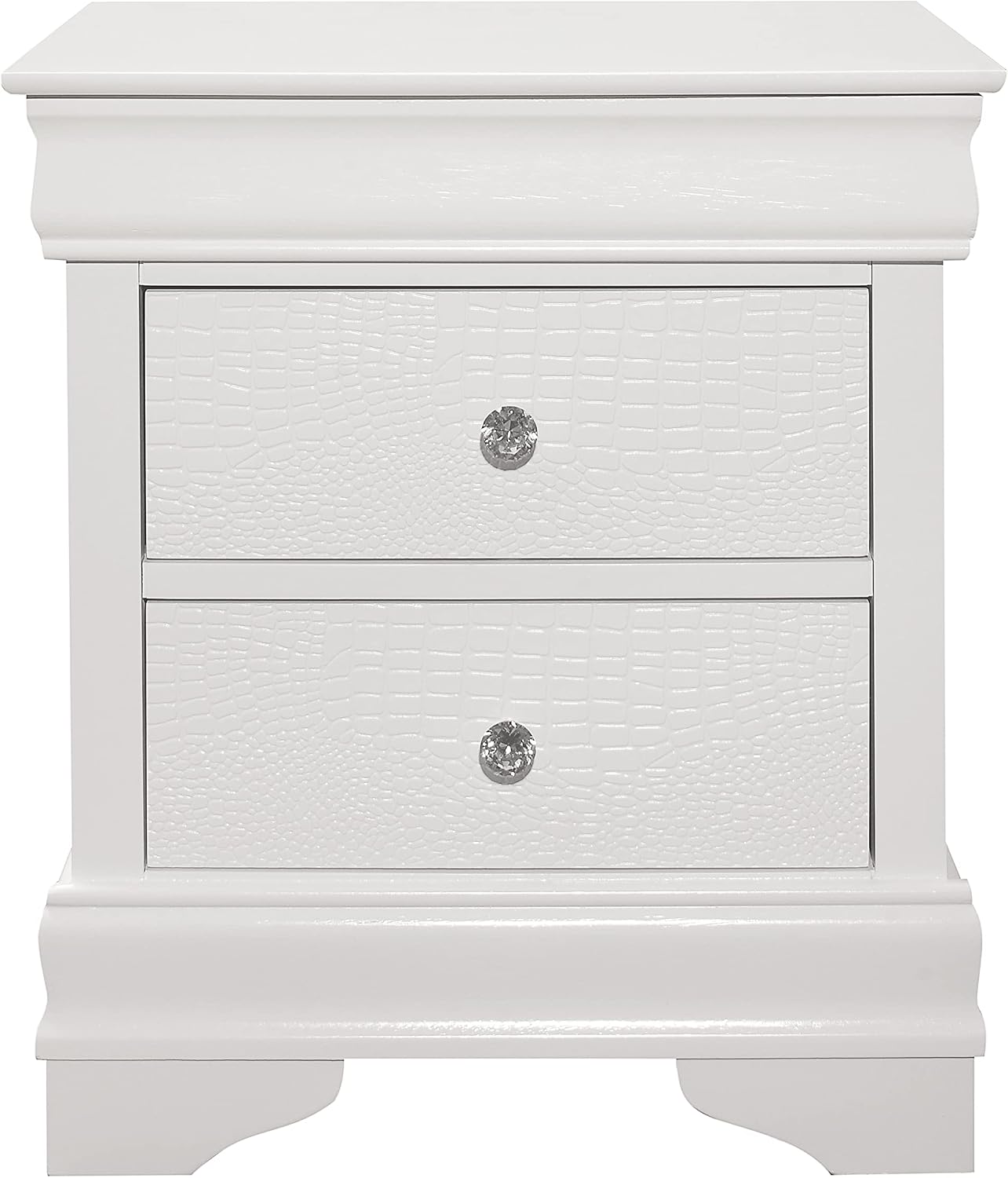 Glam 3pc Bedroom Set White Finish Queen Size LED Light Bed and Two Nightstands Alligator Texture Wooden Furniture