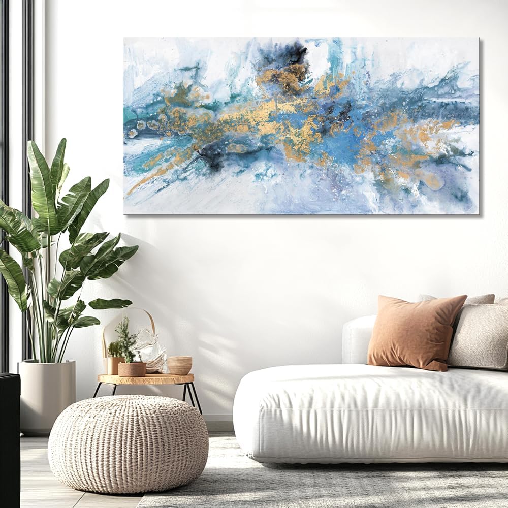 Abstract Wall Art For Living Room Large Size Framed Navy Blue Canvas Abstract Wall Decor Abstract Art Paintings Fantasy Colorful on White Background Modern Artwork Decor for Bedroom Bathroom Kitchen Office Wall Decor Framed pictures 79'x40'(200X100CM)