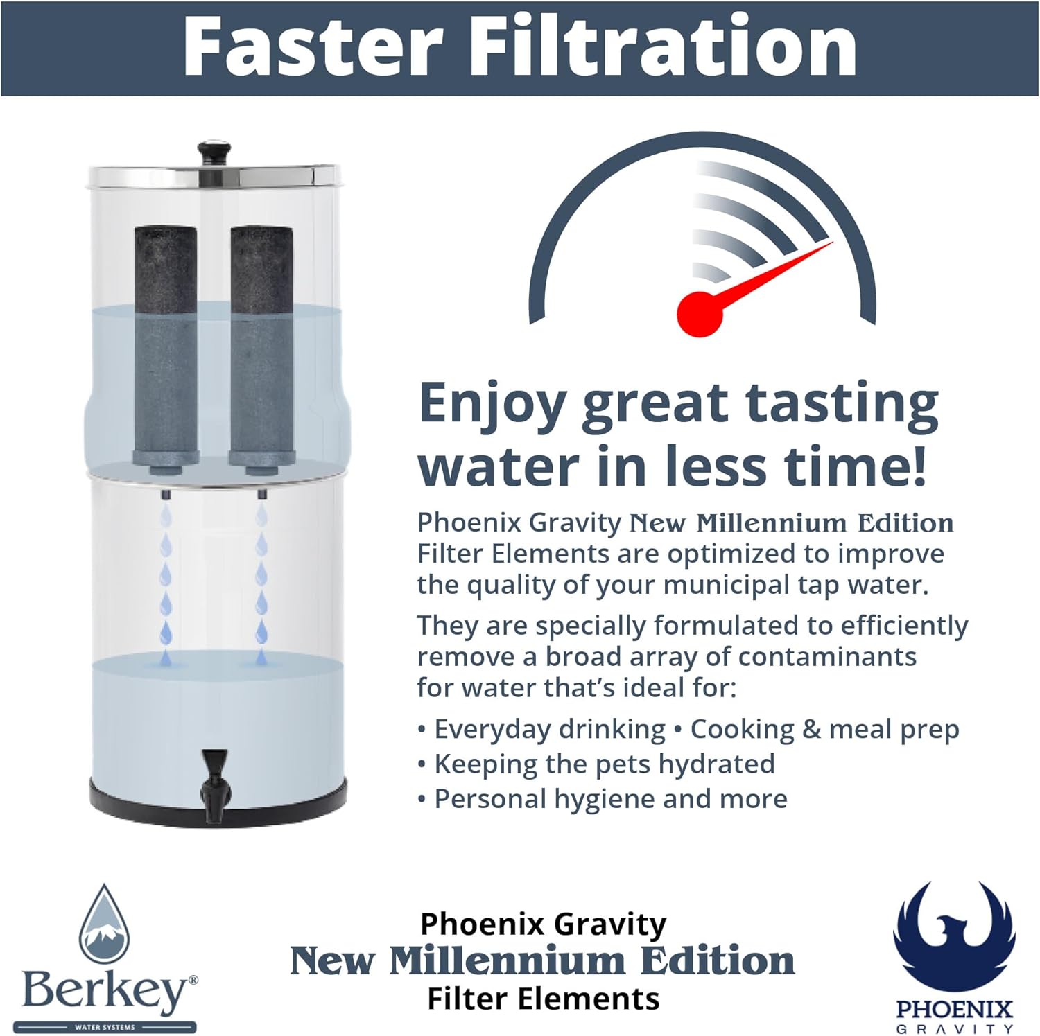 Berkey - Phoenix Gravity New Millennium Edition Water Filter Elements (Set of 2) - NMCL Endorsed Replacement in Lieu of Black Berkey Elements BB9-2