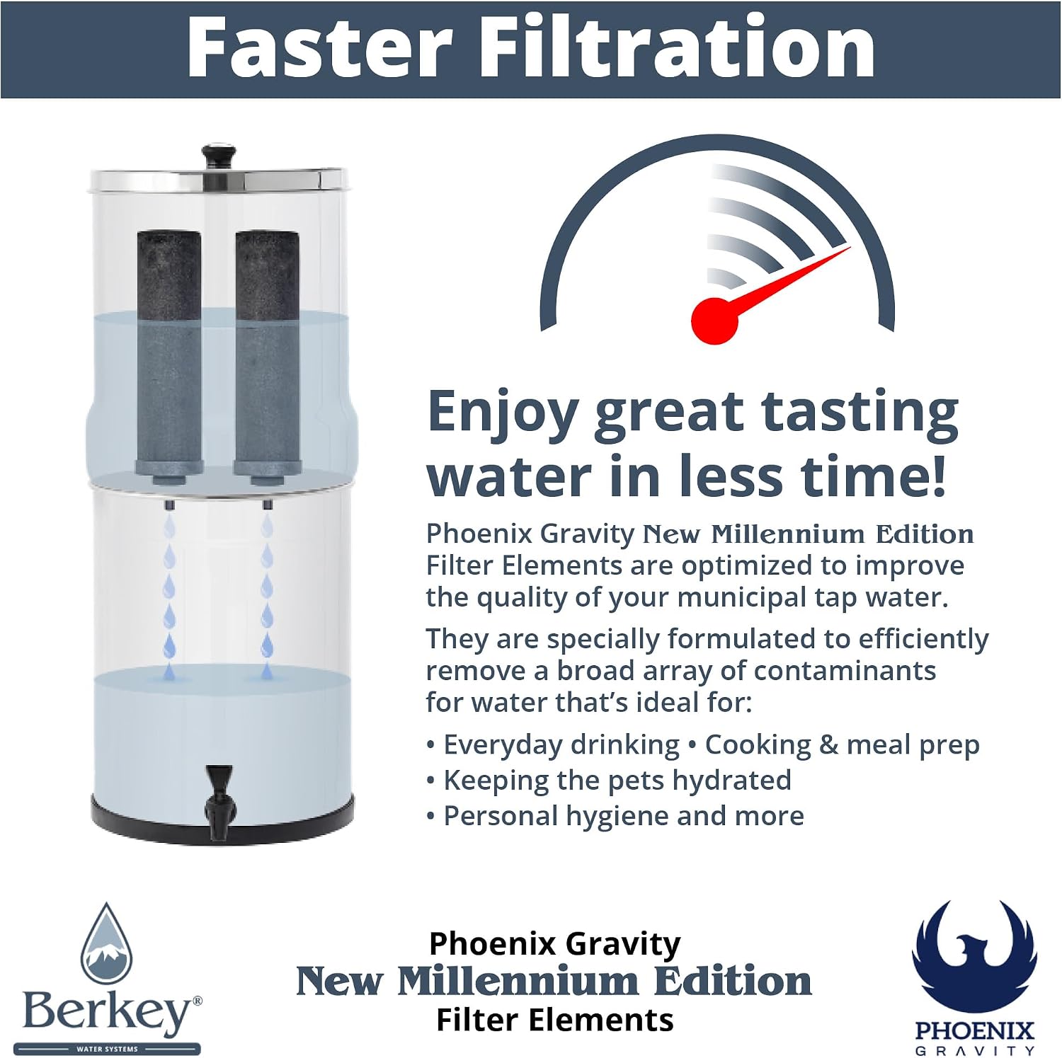 Berkey - Phoenix Gravity New Millennium Edition Water Filter Elements (Set of 8) - NMCL Endorsed Replacement in Lieu of Black Berkey Elements BB9-2