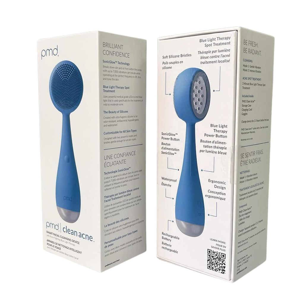Clean, Acne, and Redvolution - Electric Facial Cleansing Brush, Smart Facial Device with Silicone Brush & Anti-Aging Massager, Red and Blue LED Light