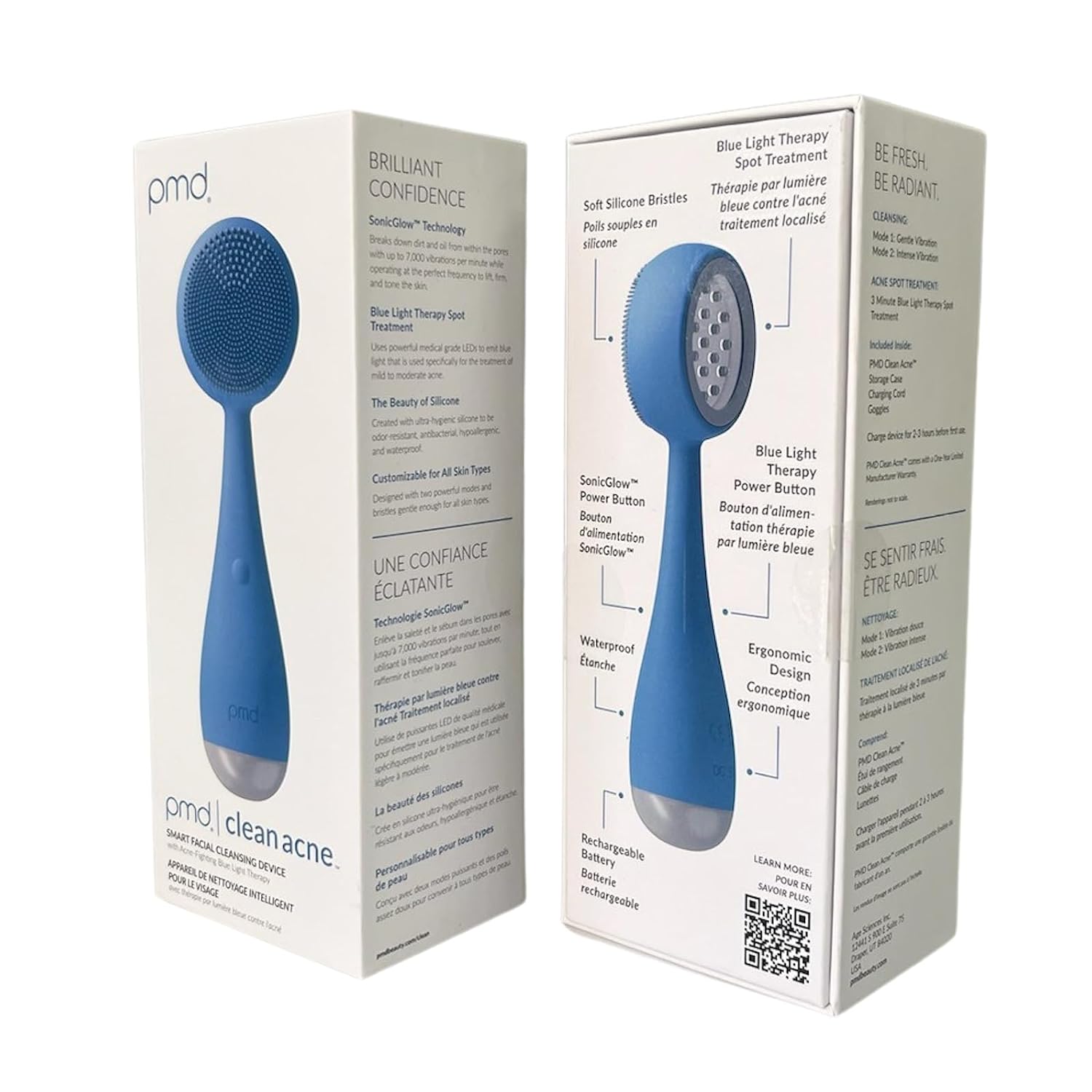 Clean, Acne, and Redvolution - Electric Facial Cleansing Brush, Smart Facial Device with Silicone Brush & Anti-Aging Massager, Red and Blue LED Light