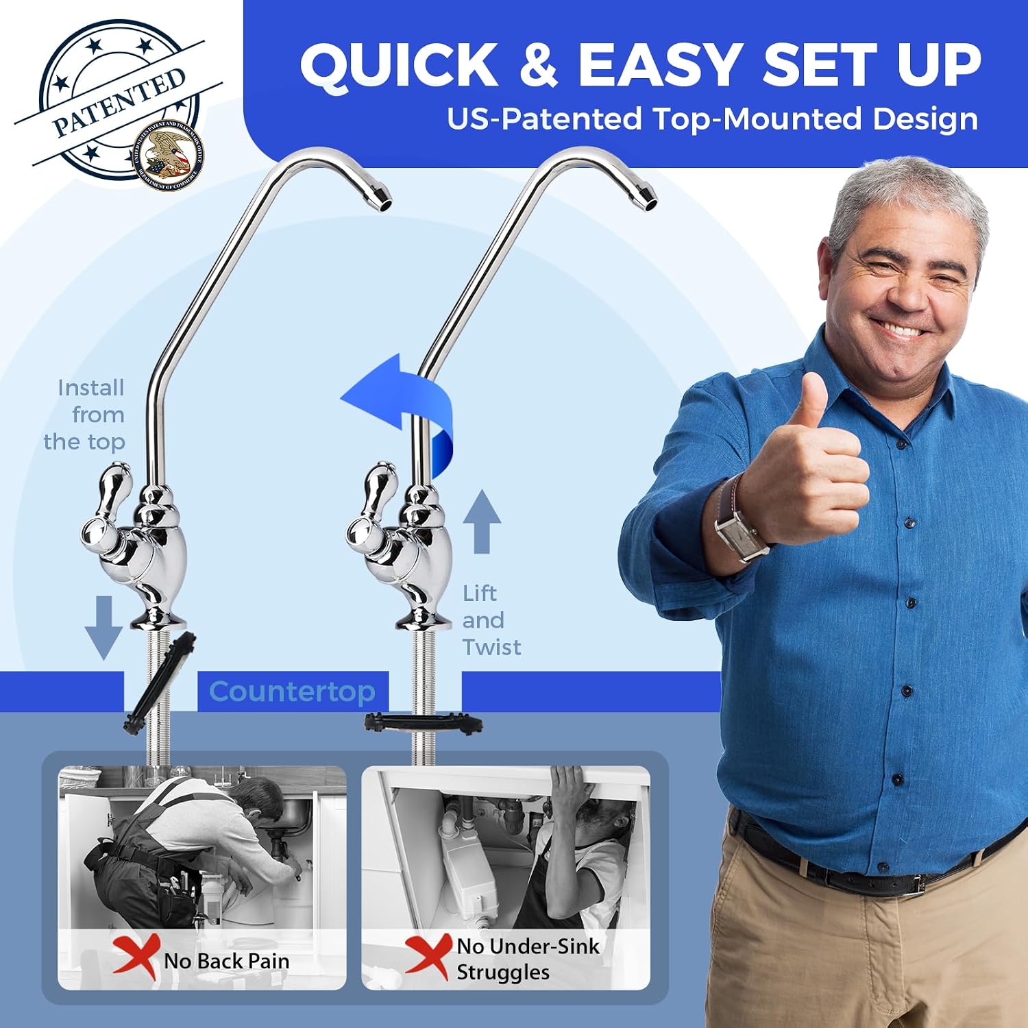 PureDrop RTW5 SGS-Tested 5 Stage Reverse Osmosis Water Filter System with Innovative Top-Mounted Faucet Design, TDS Reduction 50 GPD Under Sink RO Water Filtration Plus Extra 3 Filters