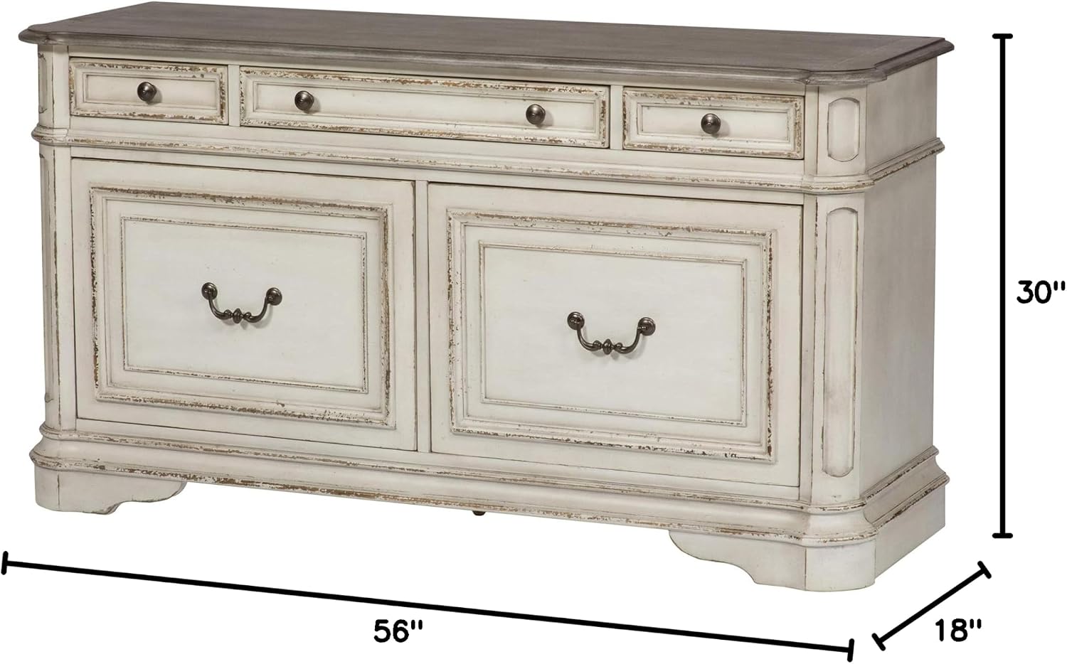 Liberty Furniture Magnolia Manor Filing Credenza for Home Office - Antique White & Weathered Bark
