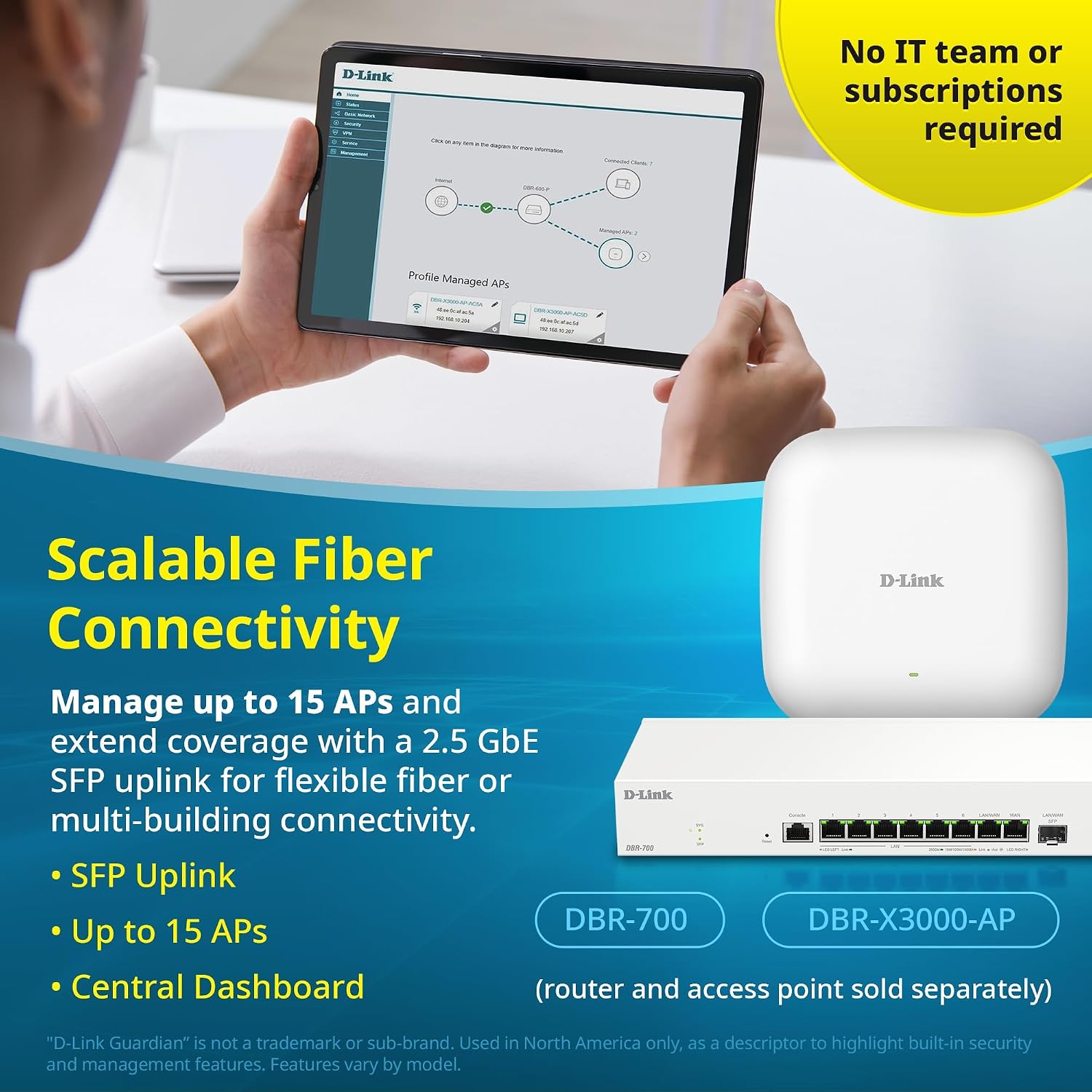 D-Link Guardian 700 Pro Multi-Gig Business Router with SFP (DBR-700), Premium Router with Multi-WAN Failover, SPI Firewall, 8X 2.5GbE LAN with SFP, VPN