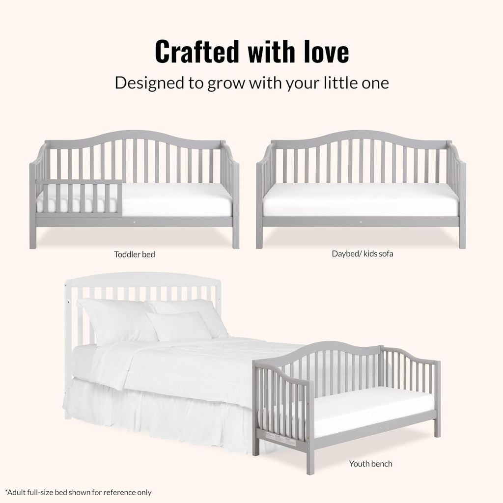 Dream On Me Austin Toddler Day Bed with Rails in Pebble Grey, Low to Floor Toddler Day Bed, Greenguard Gold & Baby Safety Alliance Certified, Non-Toxic Finishes, Side Safety Guard Rail