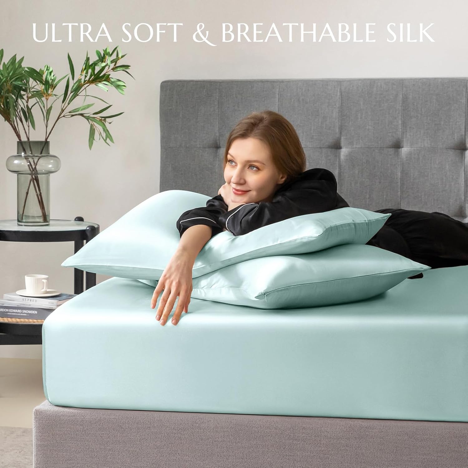 RV King Size 4-Piece Sheet Set Premium Mulberry Silk Bed Sheets Set Fits 14-16' Deep Pocket - Luxurious Soft Silk (Solid, Light Blue)