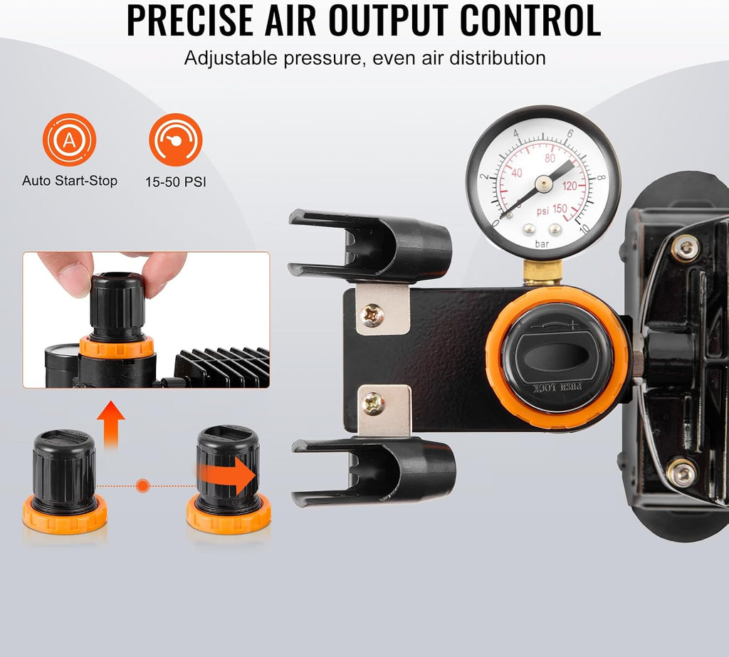 VEVOR Airbrush Kit, Professional Airbrush Set with 1/5 HP Compressor & 3 Airbrushes, Airbrushing System Kit with Multi-Purpose Dual-Action Gravity Feed Airbrushes, Art Nail Cookie Tatto