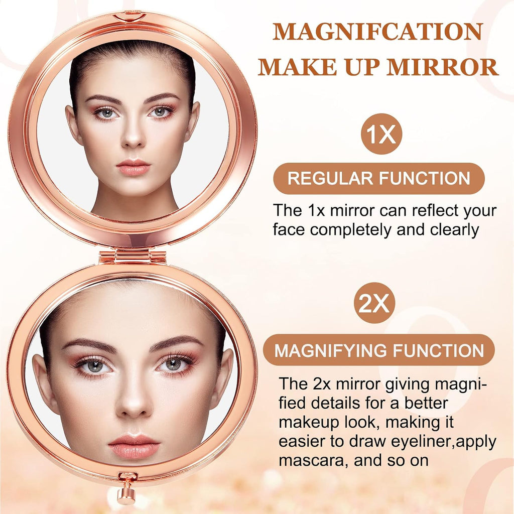 Cindeer 100 Pcs Small Compact Mirror Folding Pocket Makeup Round Hand Held Cosmetic Magnifying Compact Rhinestone Mirror with 1X/2X Magnification for Women Girls Travel (Cute Colors)