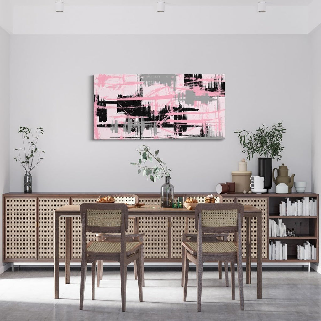 Feelyou Pink Black Grey Framed Canvas Wall Art for Living Room Modern Stripes Wall Decor 29'x58' Abstract Office Canvas Painting Abstract Pictures Artwork for Room Posters Art Modern