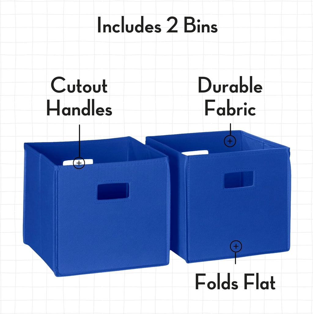 RiverRidge Catch-All Kids Toy Storage Organizer with 3 Cubbies and 2 Storage Bin Compartments - 35 Inch Wide White and 2 Blue Fabric Bins Kids Room Decor Toy Organizers and Bins