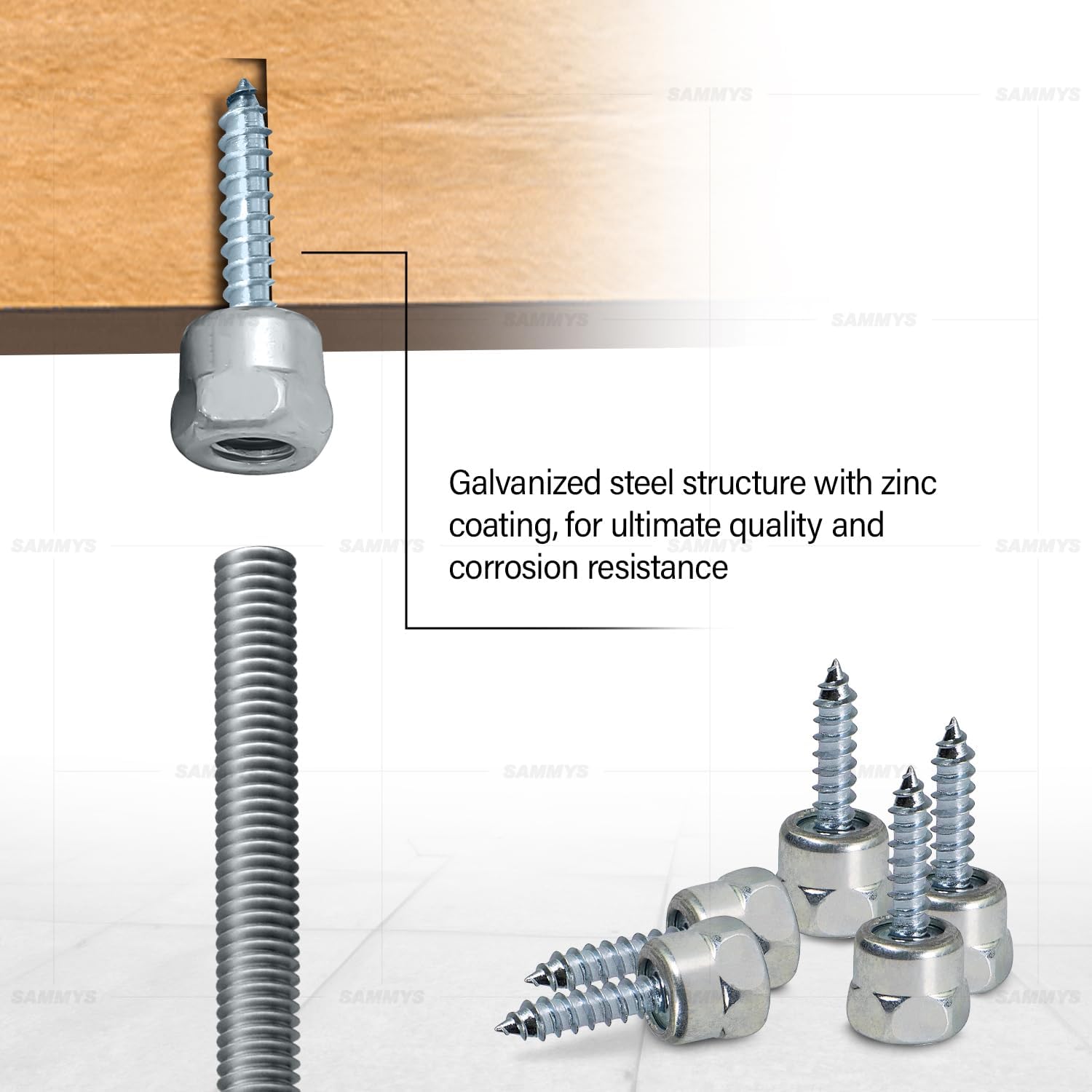 Everflow Sammys 8007957-100 GST 10 3/8 Inch Screw Vertical Threaded Rod Anchor Designed for Wood, Easy Use, No Pre-Drilling Required, Steel with Zinc Finish, 1/4 x 1 Inch Screw Length - (Pack of 100)