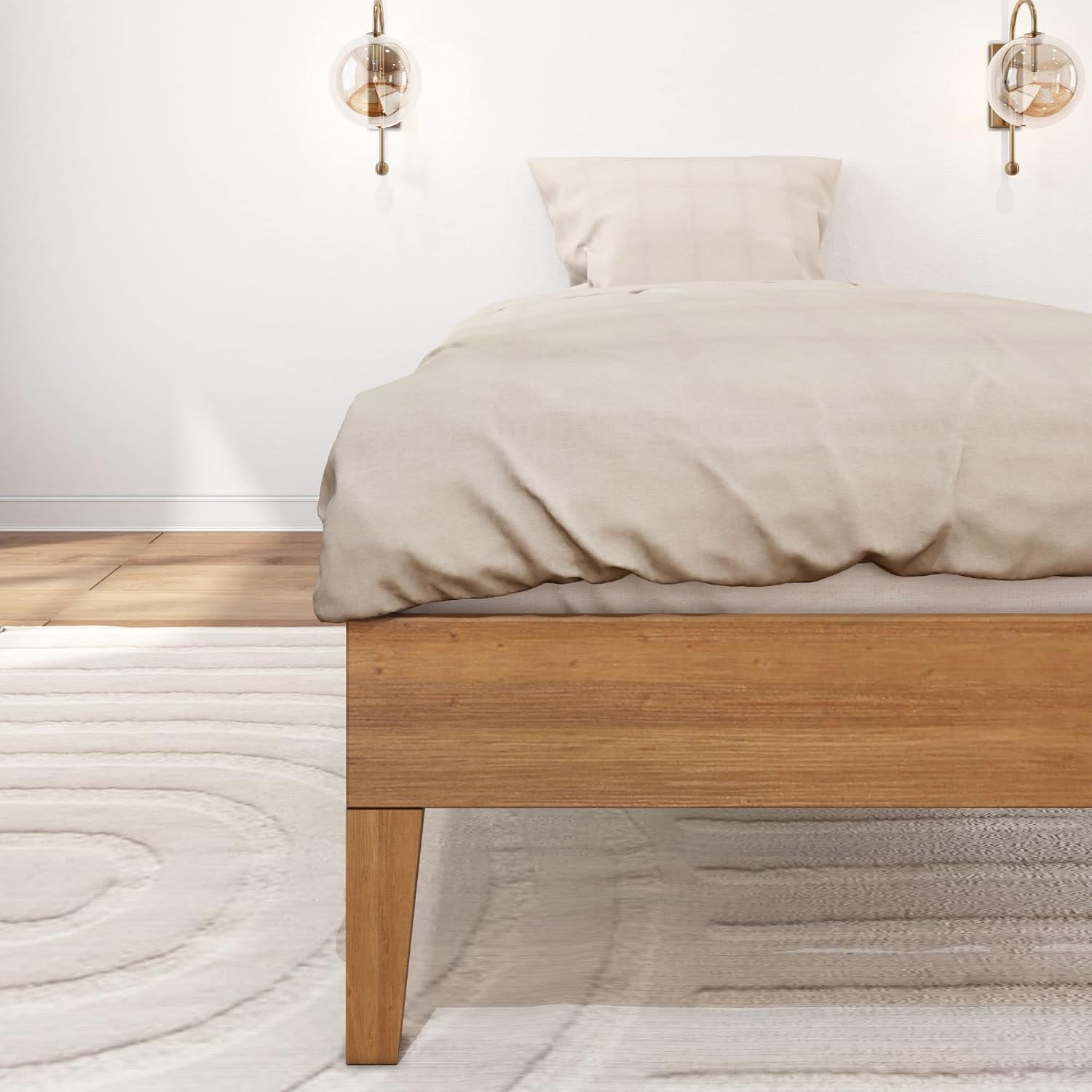 Plank+Beam Solid Wood Platform Bed Frame, Strong Wood Slat Support, No Box Spring Needed, Easy Assembly, Pecan, Twin