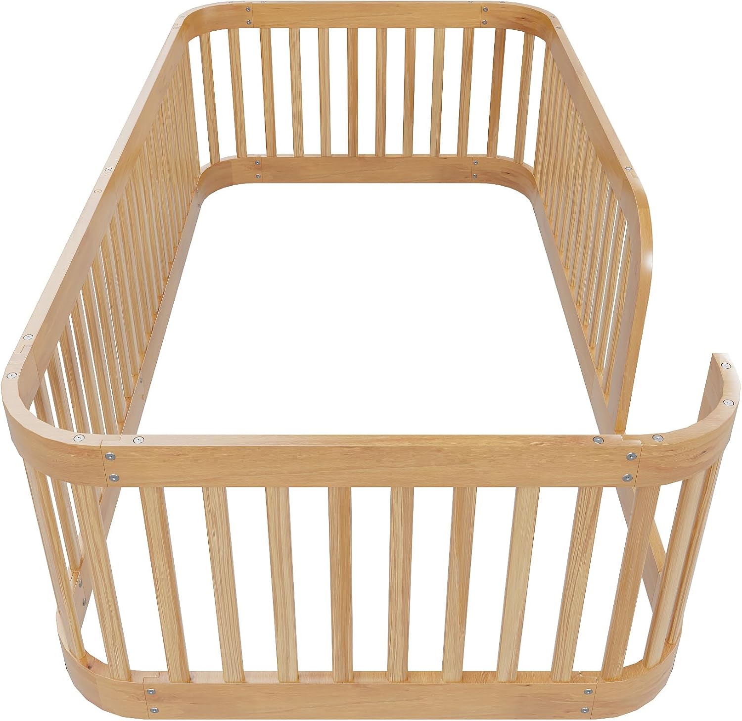 JIVOIT Twin Size Floor Bed Frame with Fence, Wood Montessori Floor Bed with Safety Guardrail, Easy Assembly (Natural/124)