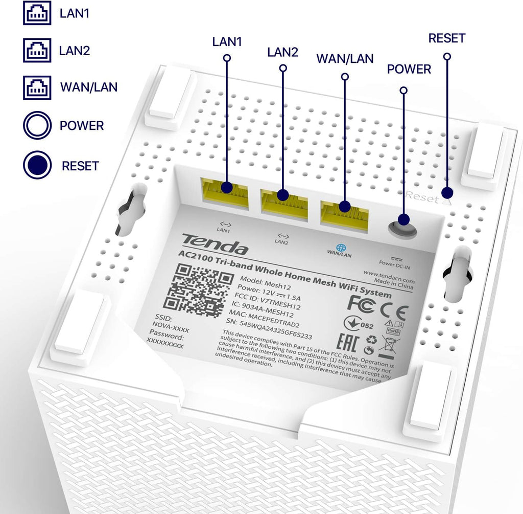 Tenda Nova Mesh WiFi System MW12 - Covers up to 4000 sq.ft - Tri-Band AC2100 Whole Home WiFi Mesh System - Gigabit Mesh Router for 100+ Devices - Tri-Band Mesh Network - 3 Gigabit Ports - 3-Pack