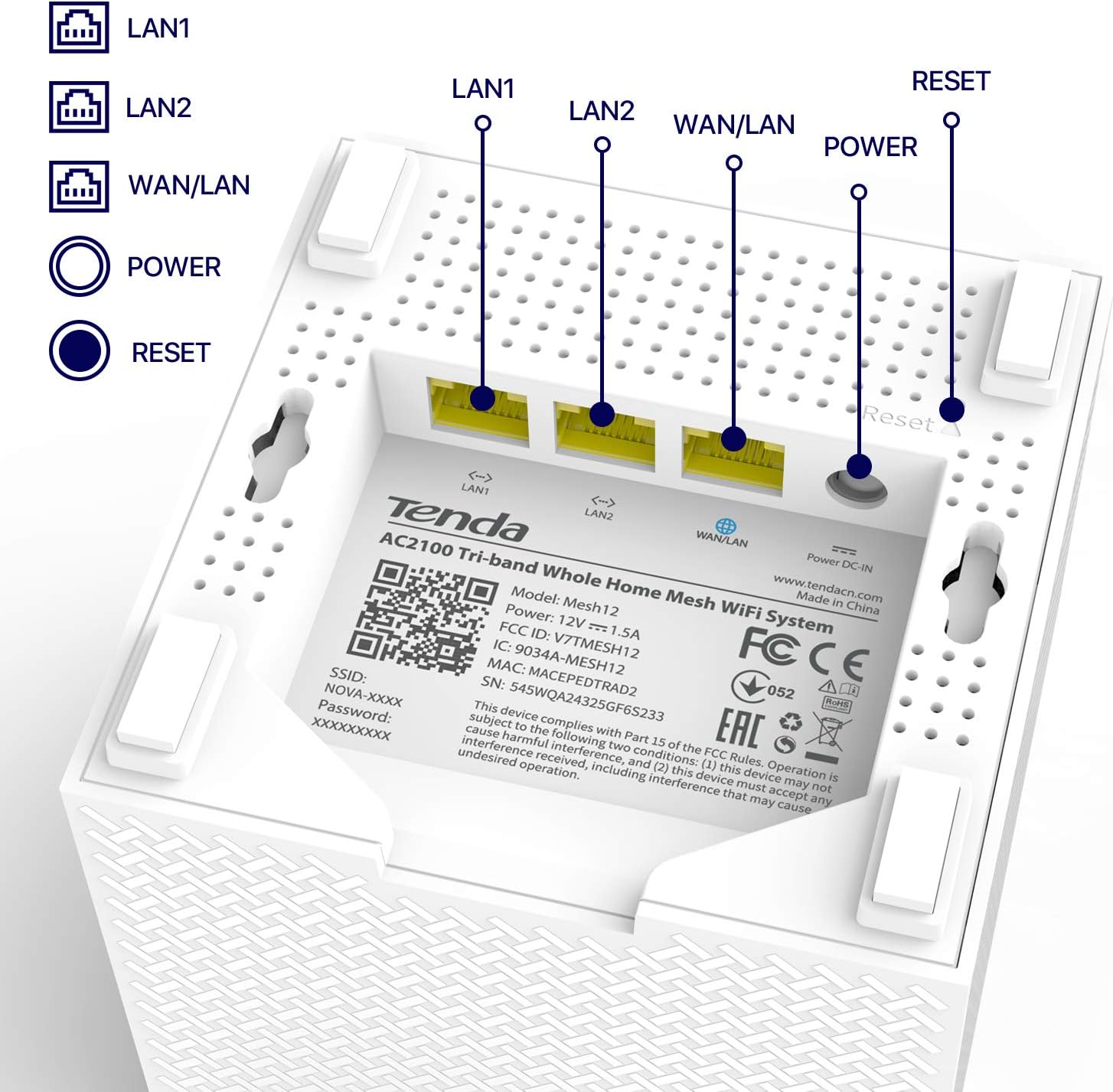 Tenda Nova Mesh WiFi System MW12 - Covers up to 4000 sq.ft - Tri-Band AC2100 Whole Home WiFi Mesh System - Gigabit Mesh Router for 100+ Devices - Tri-Band Mesh Network - 3 Gigabit Ports - 3-Pack