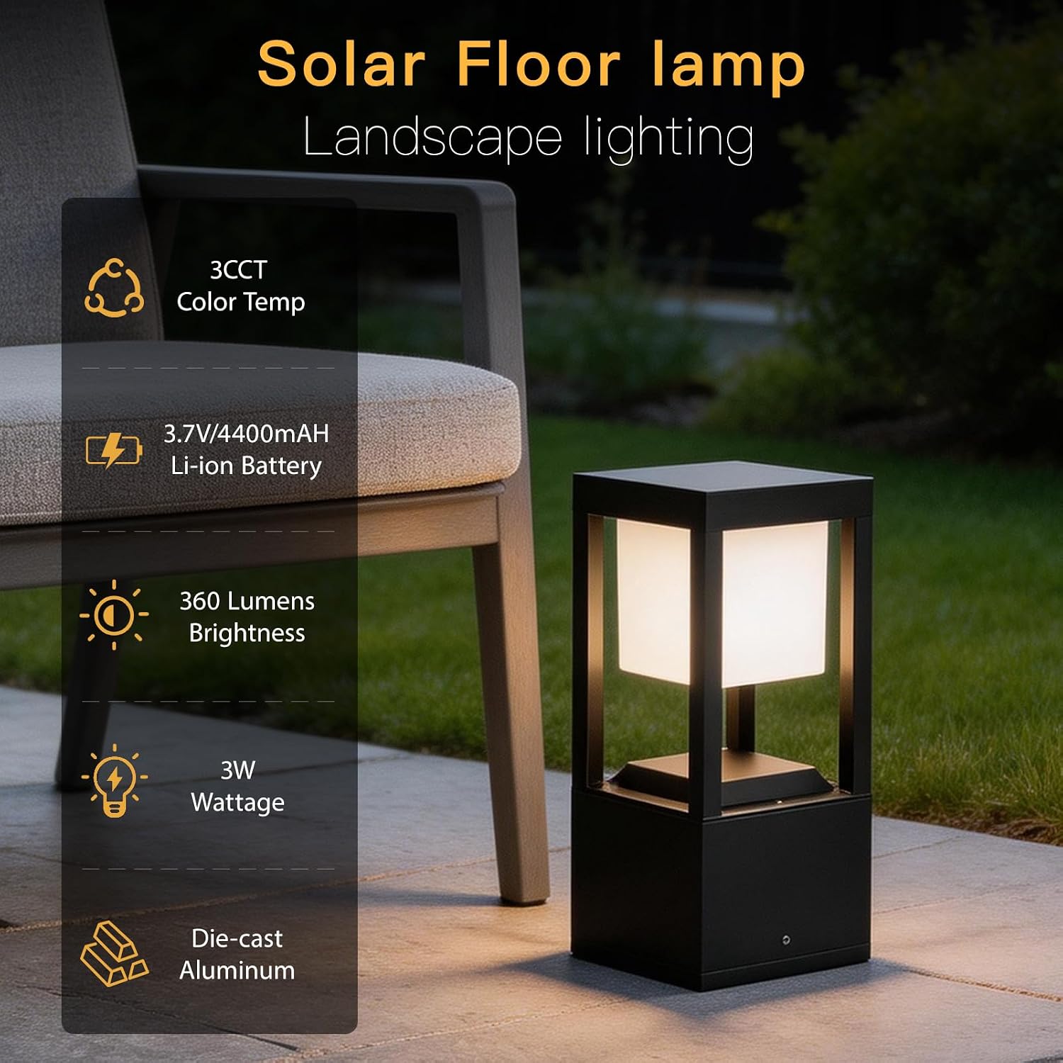 Solar Floor Lamp Outdoor Waterpoorf, Modern Aluminum Led Pathway Lights, Bollard Landscape Lighting for Garden Patio, Porch Post Lights, Remote Control, 3CCT, Dusk to Dawn (13.7'H-2Pack)