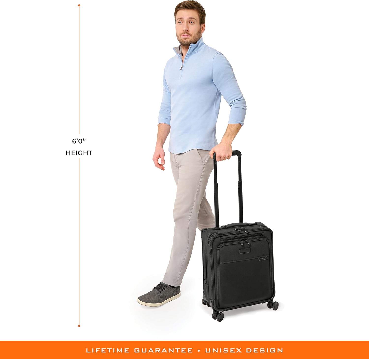 Briggs & Riley Compact 19' Carry-On Expandable Spinner - Carry On Luggage for Travel, Suitcases with Wheels, Softside Rolling Bag for Men & Women, Garment Panels - Baseline Collection, Black