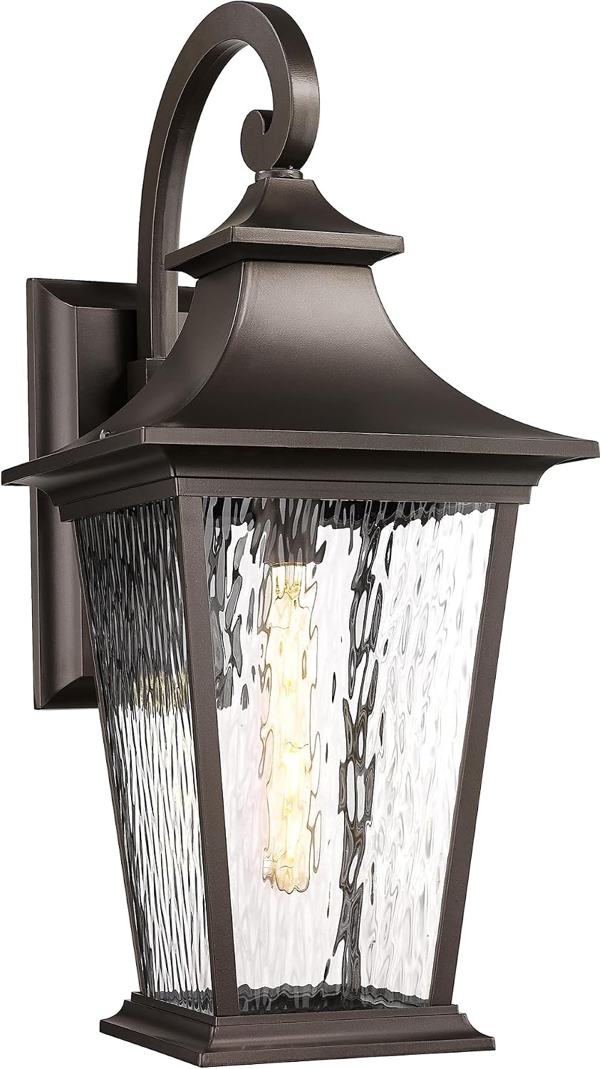 Emliviar 25.2' Outdoor Porch Light, Outside Wall Sconce Lamp for Front Yard, Rustic Exterior Lighting Waterproof in Oil Rubbed Bronze Finish, Water Ripple Glass, XE220B-SW ORB