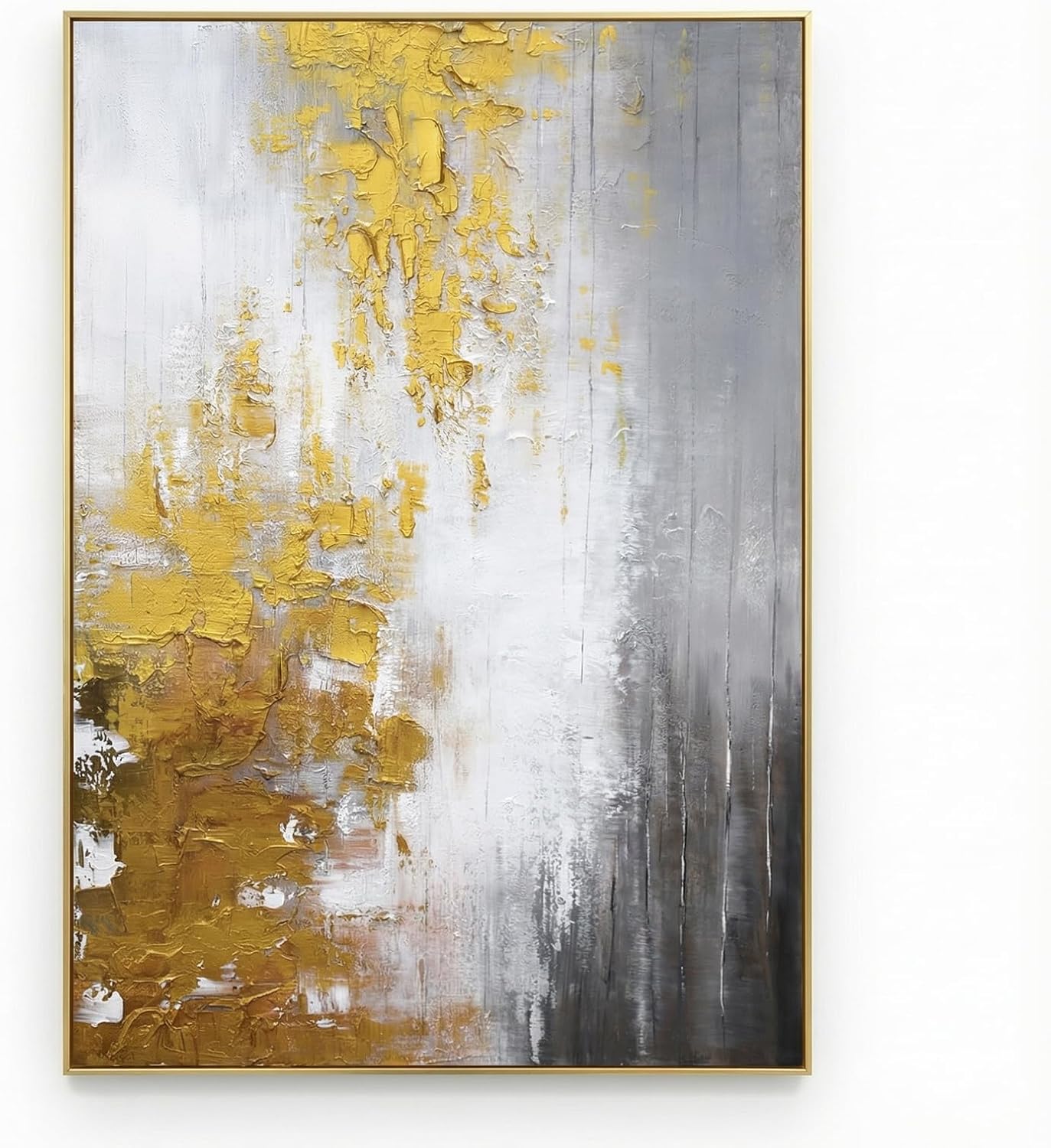 3D Textured Abstract Framed Wall Art for Living Room- Hand Painted Gold and White Abstract Oil Painting for Office-Large Modern Wall Decor for Corridor Stairwell Ready to Hang 28X40inches