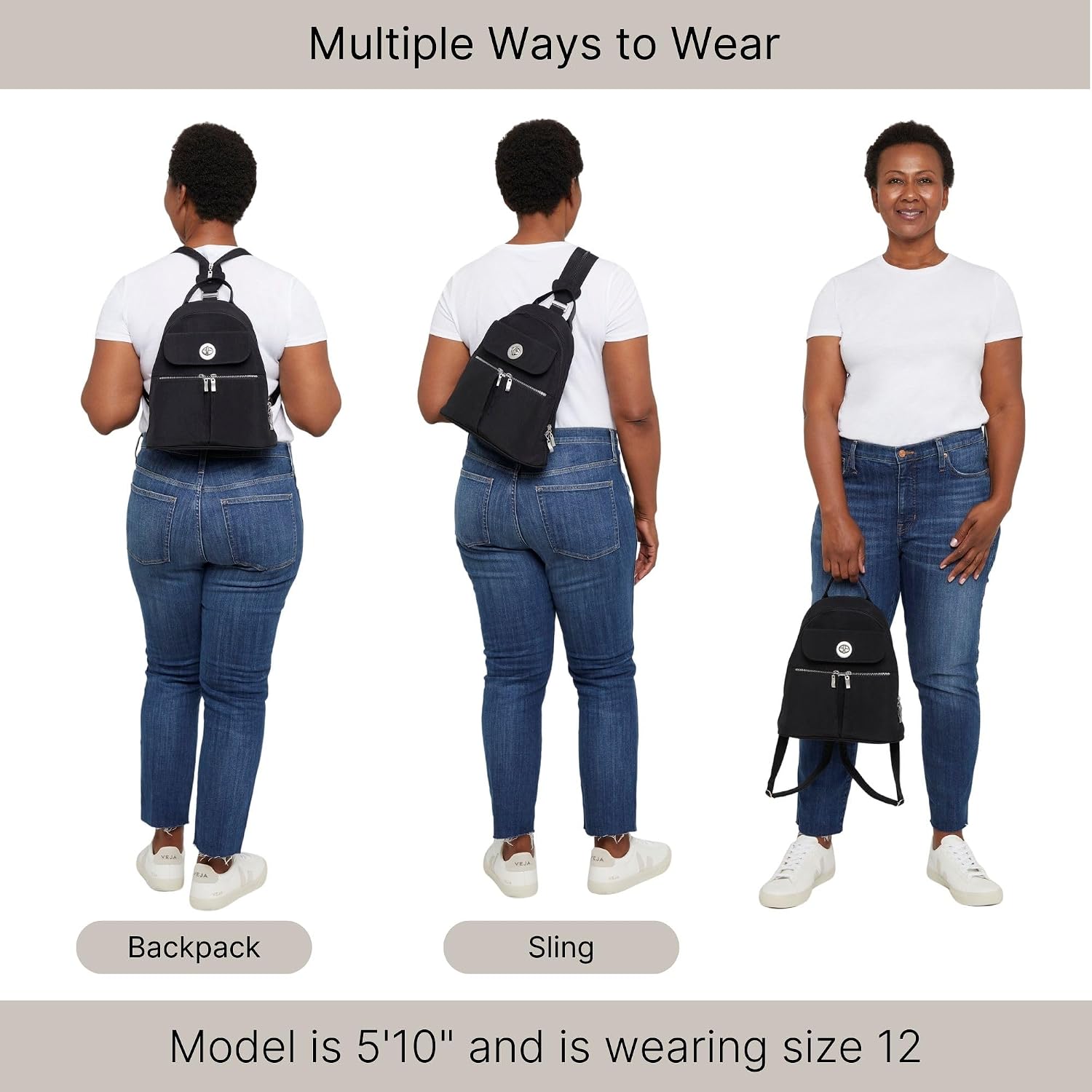 Baggallini Naples Convertible Backpack - Travel Sling Crossbody - 12' Nylon Handbag w/ RFID & Padded Tablet Sleeve