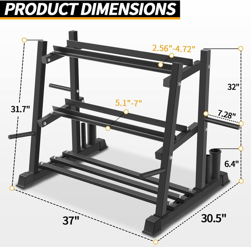 Dumbbell Rack, Bongkim Dumbbell Set with Rack Stand, Dumbbells Weights Rack for Home Gym, Weight Rack for Dumbbells, Kettlebells, and Weight Plates 1100LBS