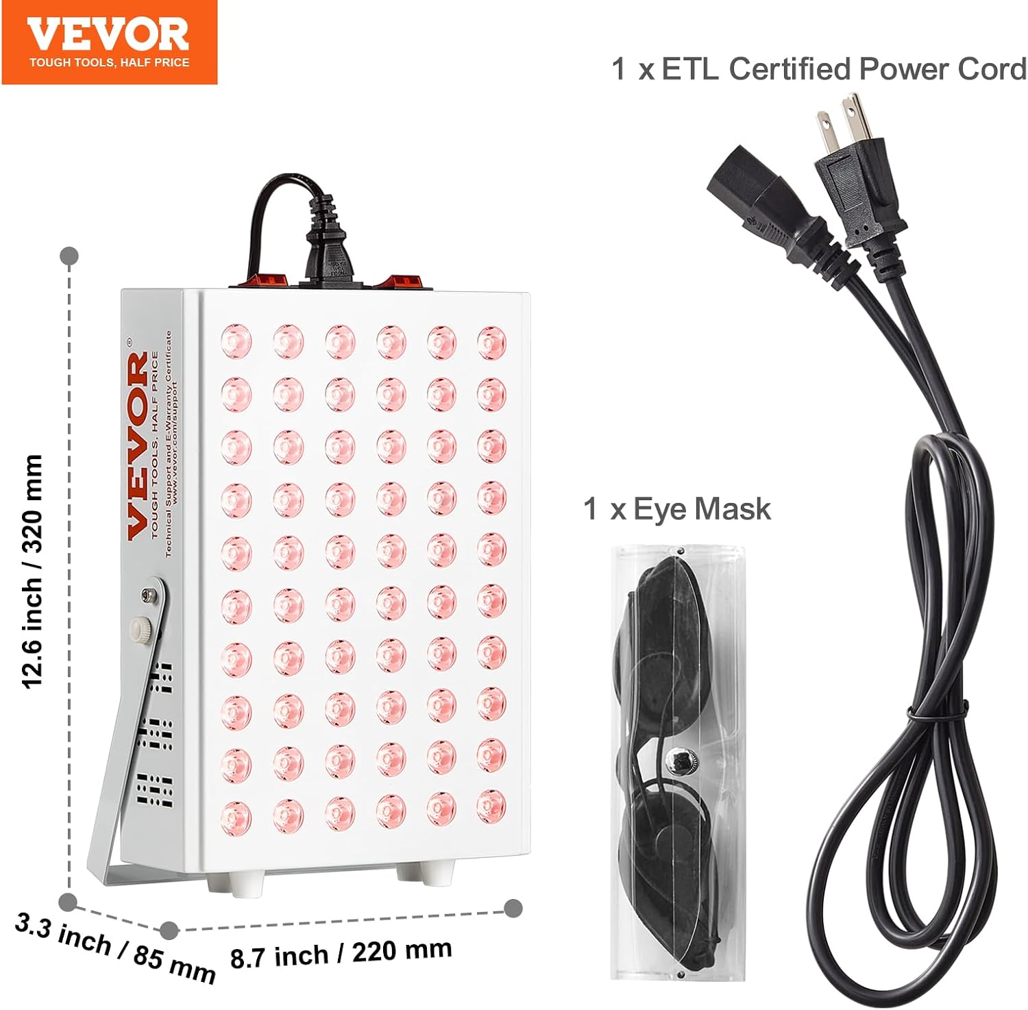 VEVOR Red Light Therapy for Body Face, 60 Dual-Chip LEDs, Red 660nm & Near Infrared 850nm Combo, High Power Red Light Therapy Panel for Recovery, Pain Relief, Wound Healing, Skin Health, 80W